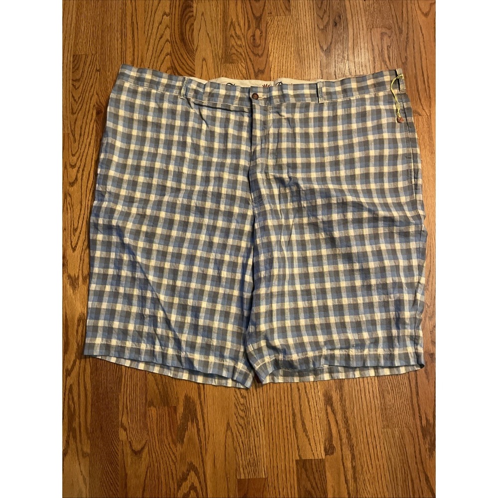 Tommy Bahama Men's Paradise Nation Shorts Blue Plaid Linen Blend Shorts Size 50